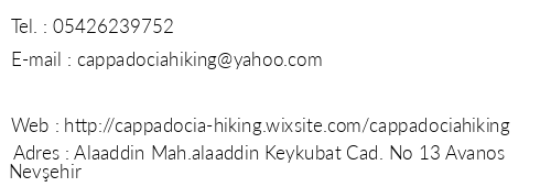 Cappadocia Hiking Center & Hotel telefon numaralar, faks, e-mail, posta adresi ve iletiim bilgileri